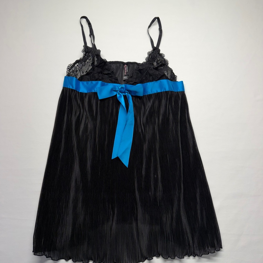 Victoria's Secret Babydoll Lace Pleated L Black Blue Women Y2K Sexy Little Thing